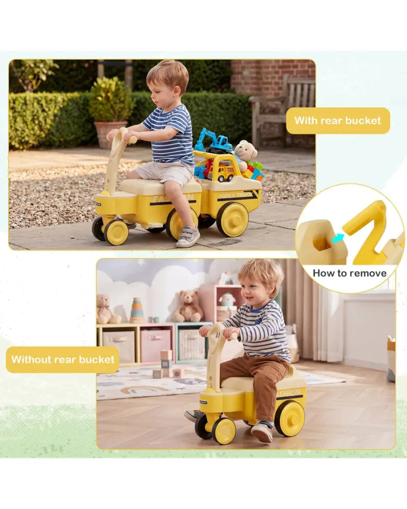 4 in 1 Ride on Push Car with Music and Under-Seat Storage for Boys Girls-Yellow - Yellow - Push & Pedal Ride On Toys