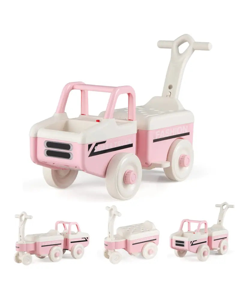 4 in 1 Ride on Push Car with Music and Under-Seat Storage for Boys Girls-Pink - Pink - Push & Pedal Ride On Toys