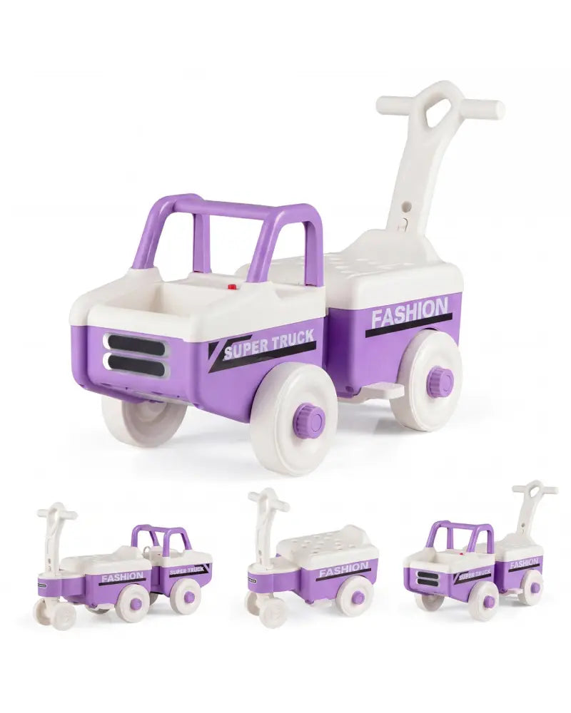 4 in 1 Ride on Push Car with Music and Under-Seat Storage for Boys Girls-Purple - Purple - Push & Pedal Ride On Toys