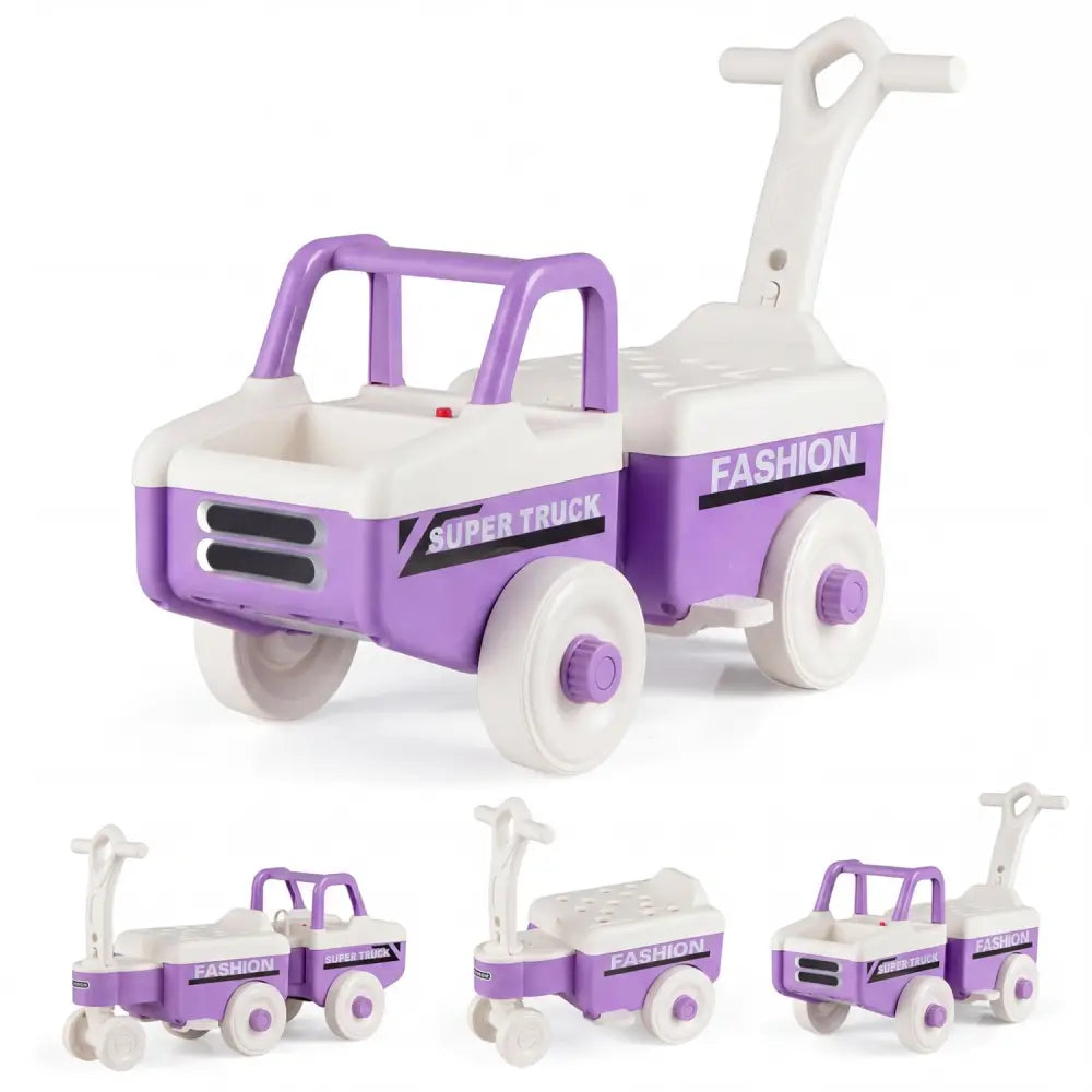 4 in 1 Ride on Push Car with Music and Under-Seat Storage for Boys Girls-Purple - Purple - Push & Pedal Ride On Toys