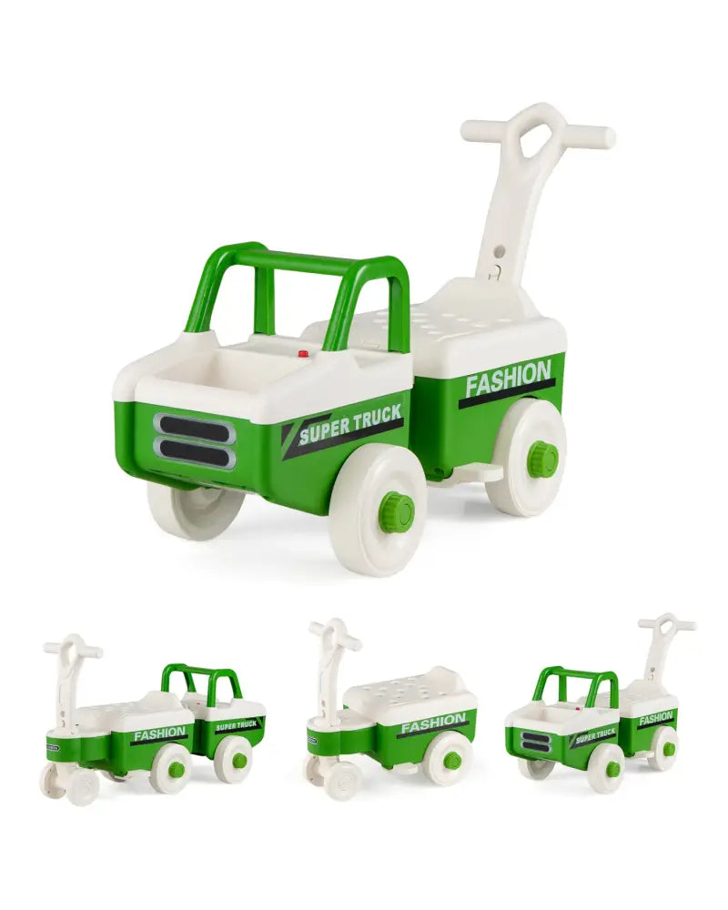 4 in 1 Ride on Push Car with Music and Under-Seat Storage for Boys Girls-Green - Green - Push & Pedal Ride On Toys