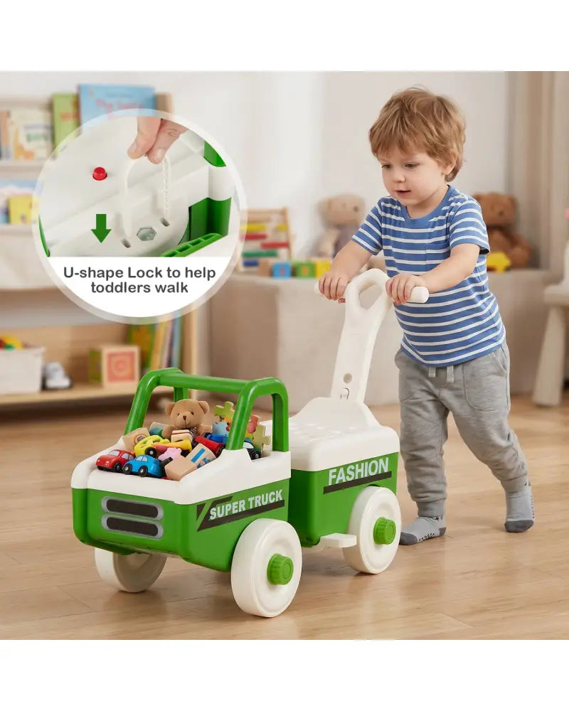 4 in 1 Ride on Push Car with Music and Under-Seat Storage for Boys Girls-Green - Green - Push & Pedal Ride On Toys