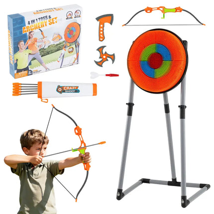 4 in 1 Throwing Target Set Kids Throwing Game with Bristle Target and 3 Throwing axes - Lawn Games