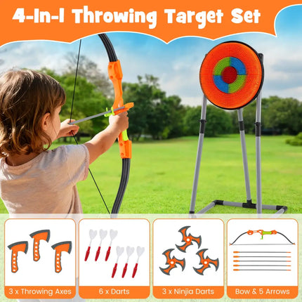 4 in 1 Throwing Target Set Kids Throwing Game with Bristle Target and 3 Throwing axes - Lawn Games