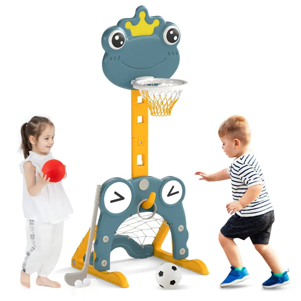 4-in-1 Toddler Basketball Hoop with Rim and Soccer Goal for 3+ Kids - Toy Sports