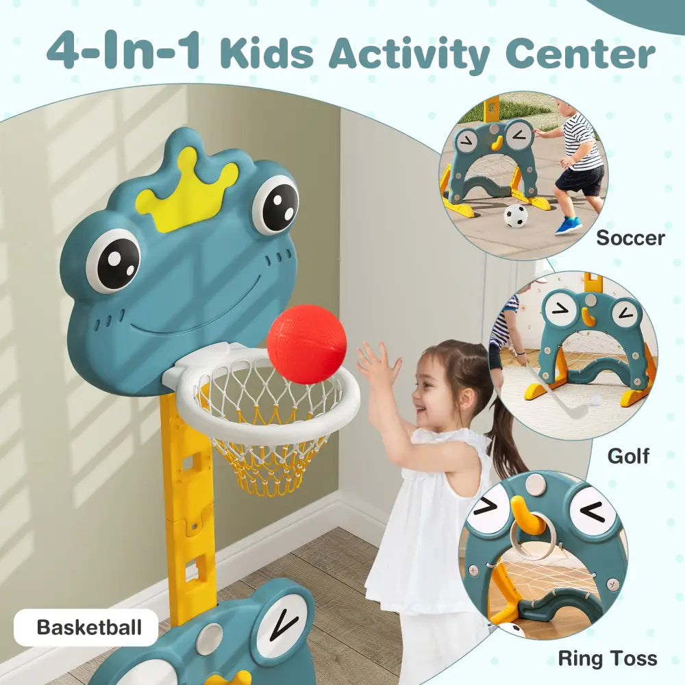4-in-1 Toddler Basketball Hoop with Rim and Soccer Goal for 3+ Kids - Toy Sports