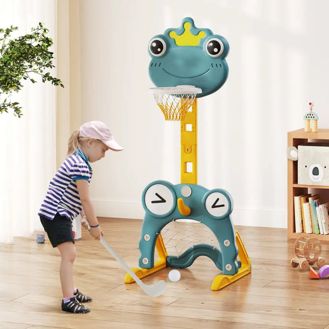4-in-1 Toddler Basketball Hoop with Rim and Soccer Goal for 3+ Kids - Toy Sports