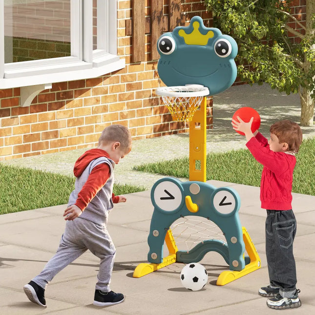4-in-1 Toddler Basketball Hoop with Rim and Soccer Goal for 3+ Kids - Toy Sports