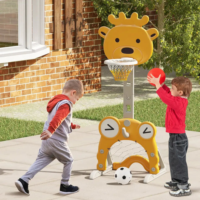 4-in-1 Toddler Height Adjustable Basketball Hoop with Ring Toss for 3+ Kids - Toy Sports
