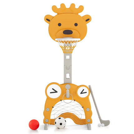 4-in-1 Toddler Height Adjustable Basketball Hoop with Ring Toss for 3+ Kids - Toy Sports