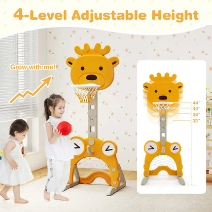 4-in-1 Toddler Height Adjustable Basketball Hoop with Ring Toss for 3+ Kids - Toy Sports
