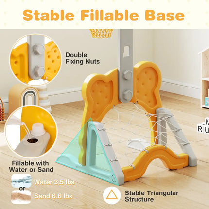 4-in-1 Toddler Height Adjustable Basketball Hoop with Ring Toss for 3+ Kids - Toy Sports