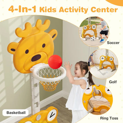4-in-1 Toddler Height Adjustable Basketball Hoop with Ring Toss for 3+ Kids - Toy Sports