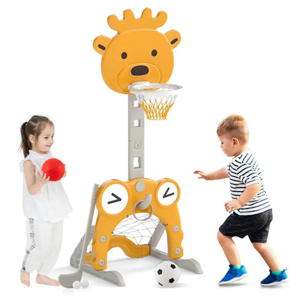4-in-1 Toddler Height Adjustable Basketball Hoop with Ring Toss for 3+ Kids - Toy Sports