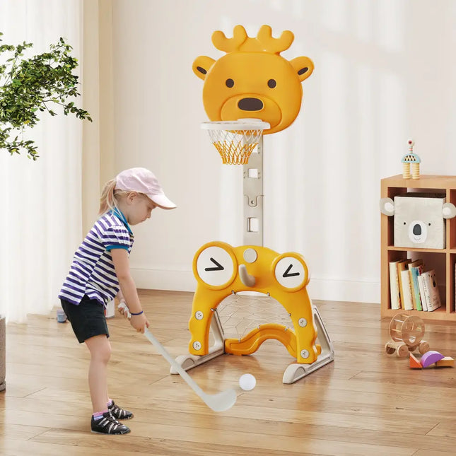 4-in-1 Toddler Height Adjustable Basketball Hoop with Ring Toss for 3+ Kids - Toy Sports