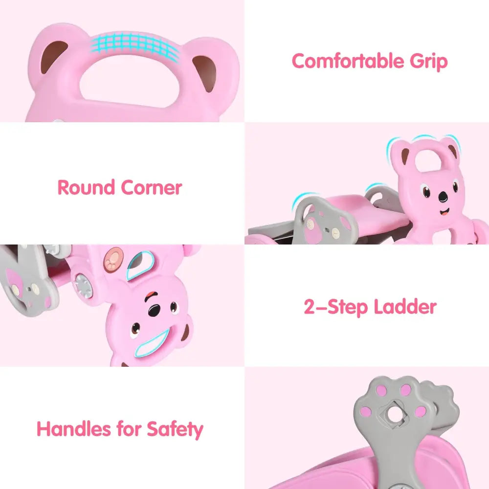 4-in-1 Toddler Slide and Rocking Horse Playset with Basketball Hoop-Pink - Pink - Climbers & Slides
