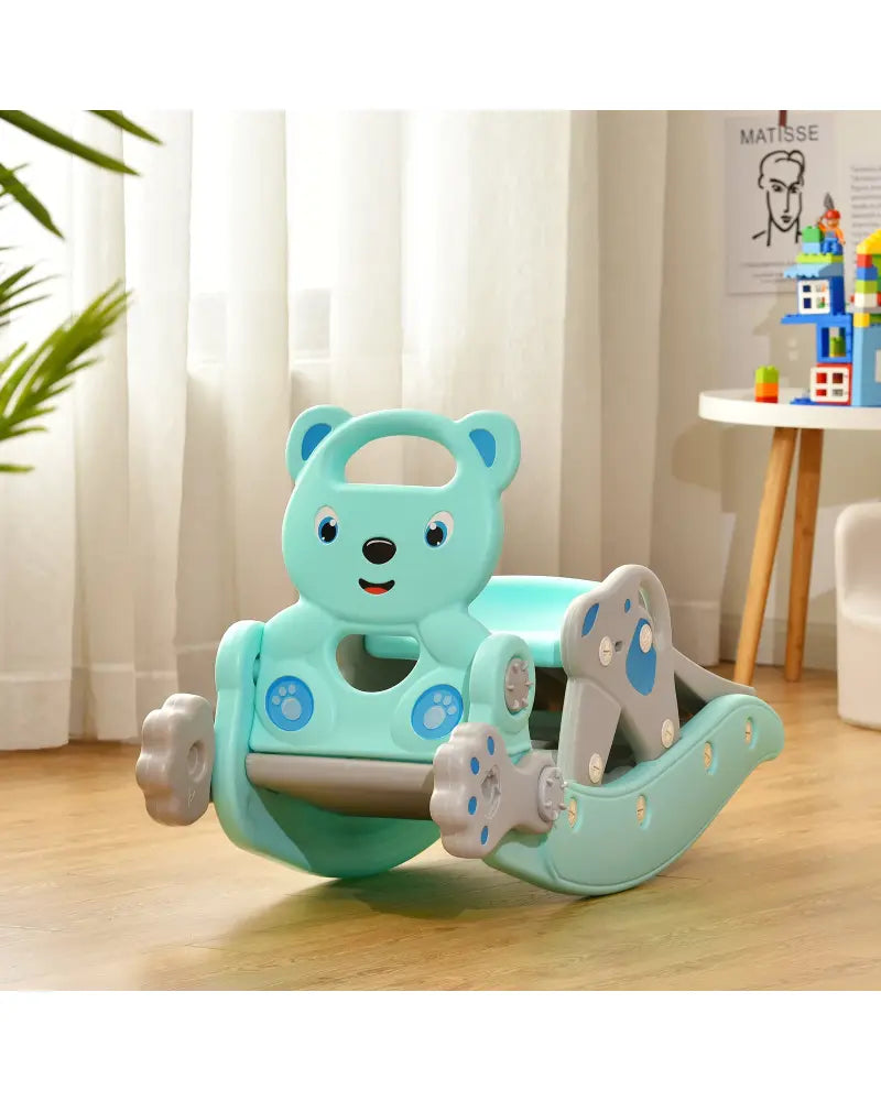 4-in-1 Toddler Slide and Rocking Horse Playset with Basketball Hoop-Blue - Blue - Climbers & Slides