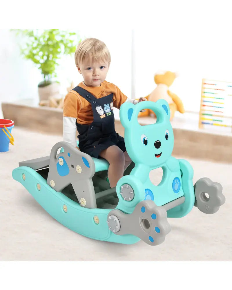 4-in-1 Toddler Slide and Rocking Horse Playset with Basketball Hoop-Blue - Blue - Climbers & Slides