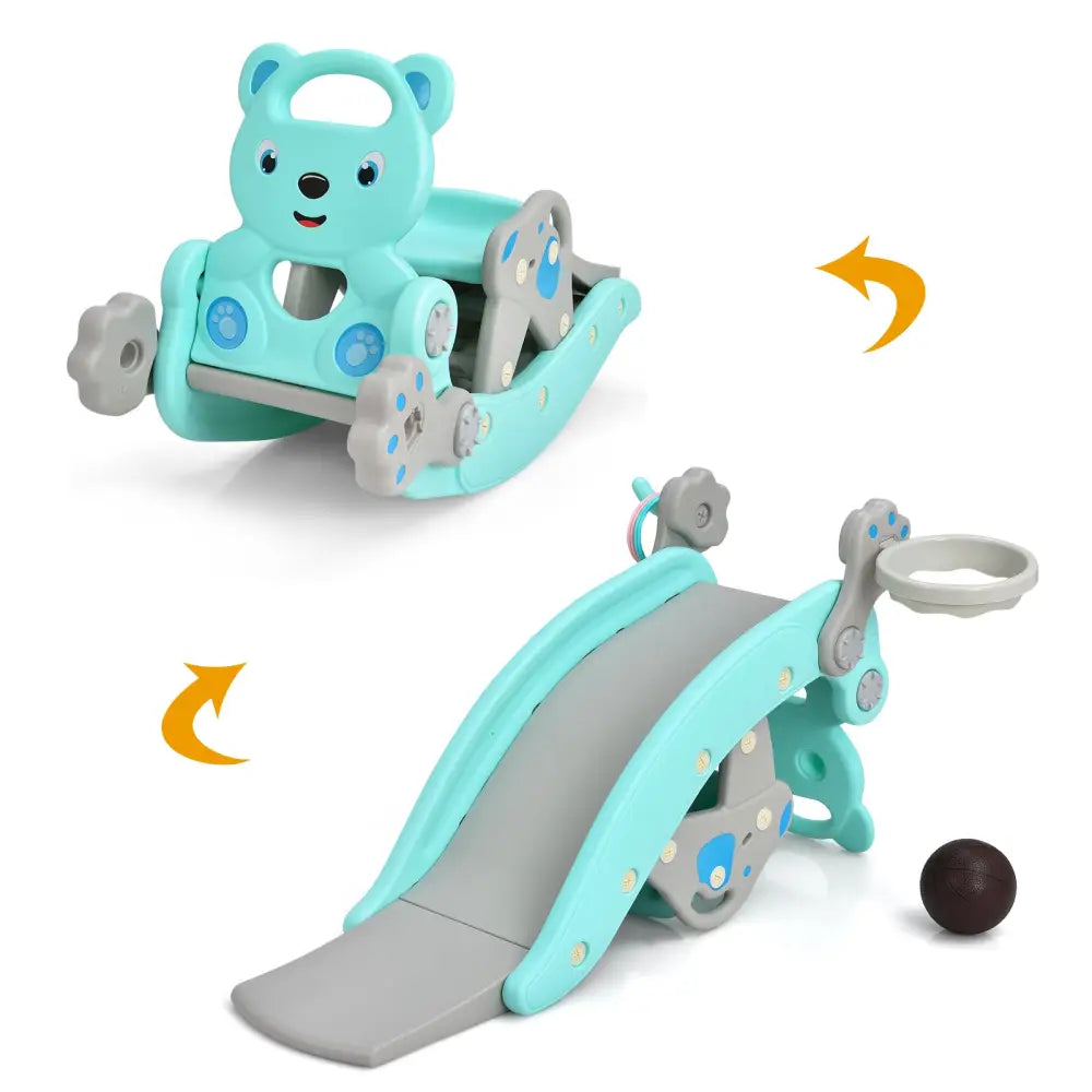 4-in-1 Toddler Slide and Rocking Horse Playset with Basketball Hoop-Blue - Blue - Climbers & Slides