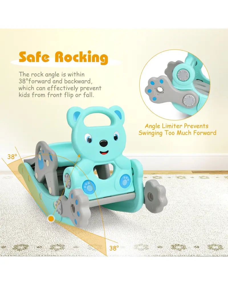 4-in-1 Toddler Slide and Rocking Horse Playset with Basketball Hoop-Blue - Blue - Climbers & Slides