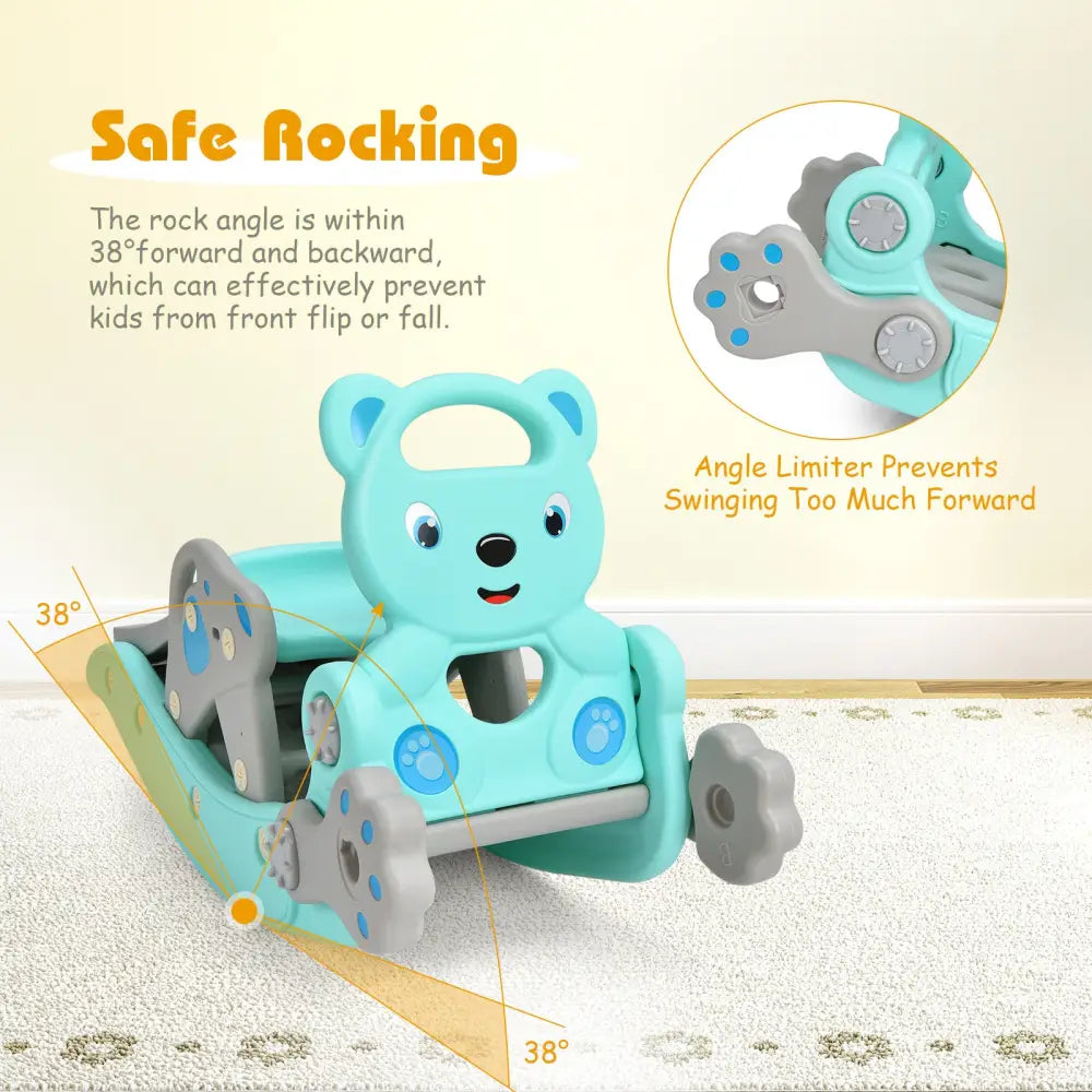 4-in-1 Toddler Slide and Rocking Horse Playset with Basketball Hoop-Blue - Blue - Climbers & Slides