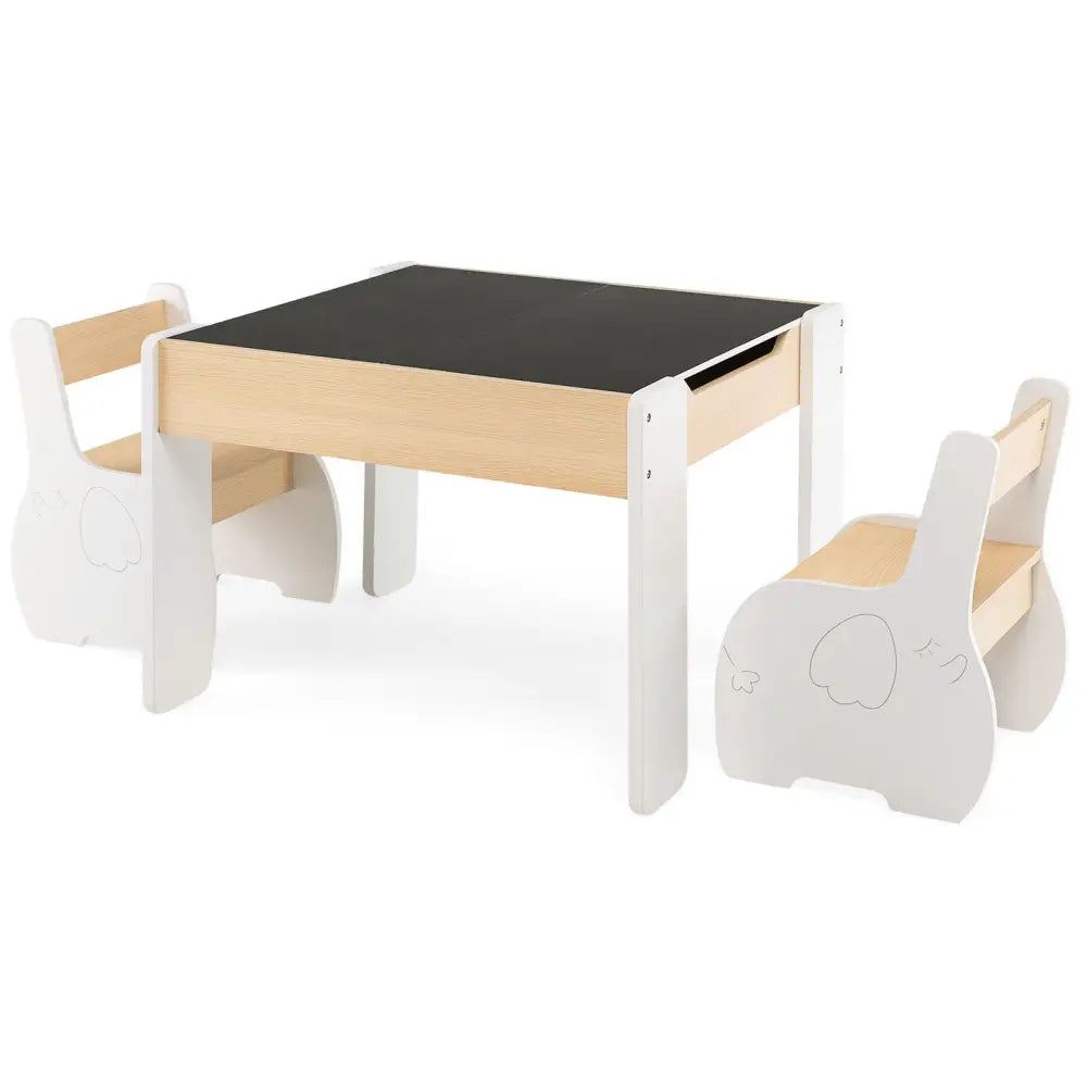 4-in-1 Wooden Activity Kids Table and Chairs with Storage and Detachable Blackboard-White - White - Kids Table & Chair