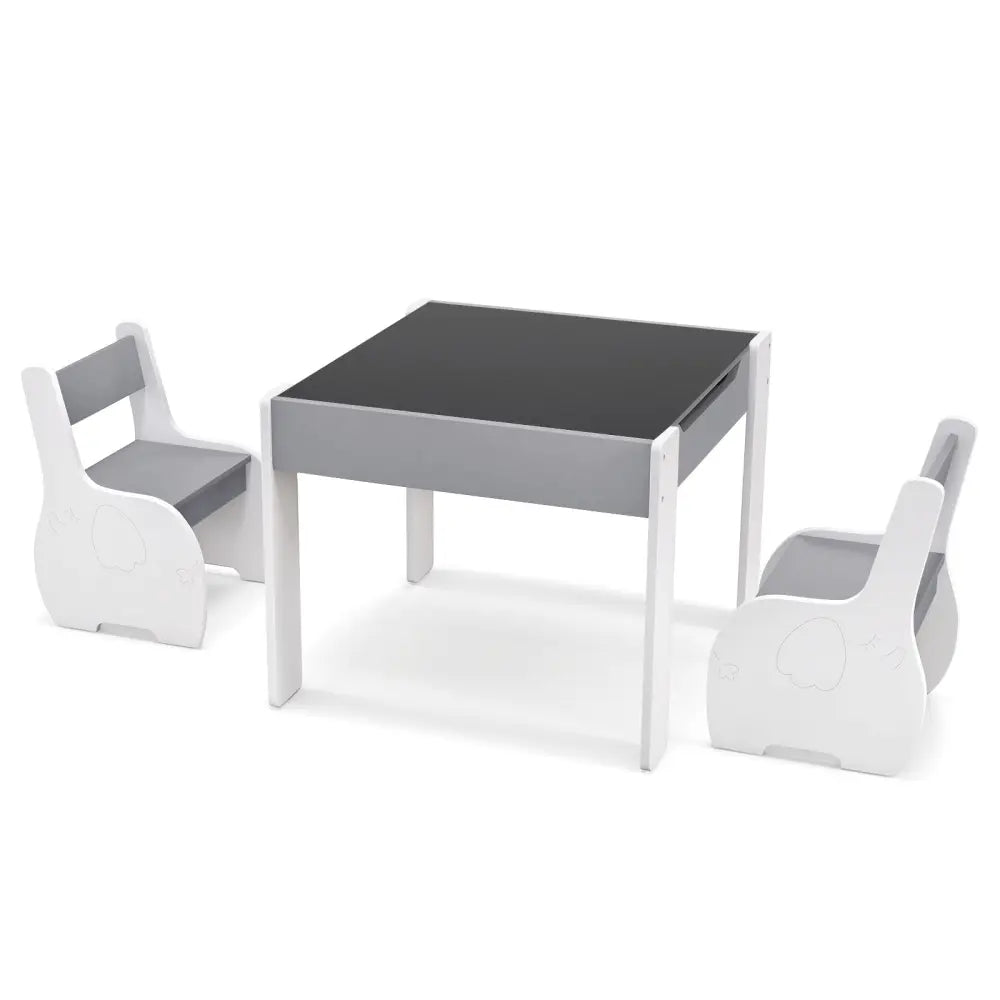 4-in-1 Wooden Activity Kids Table and Chairs with Storage and Detachable Blackboard-Gray - Gray - Kids Table & Chair