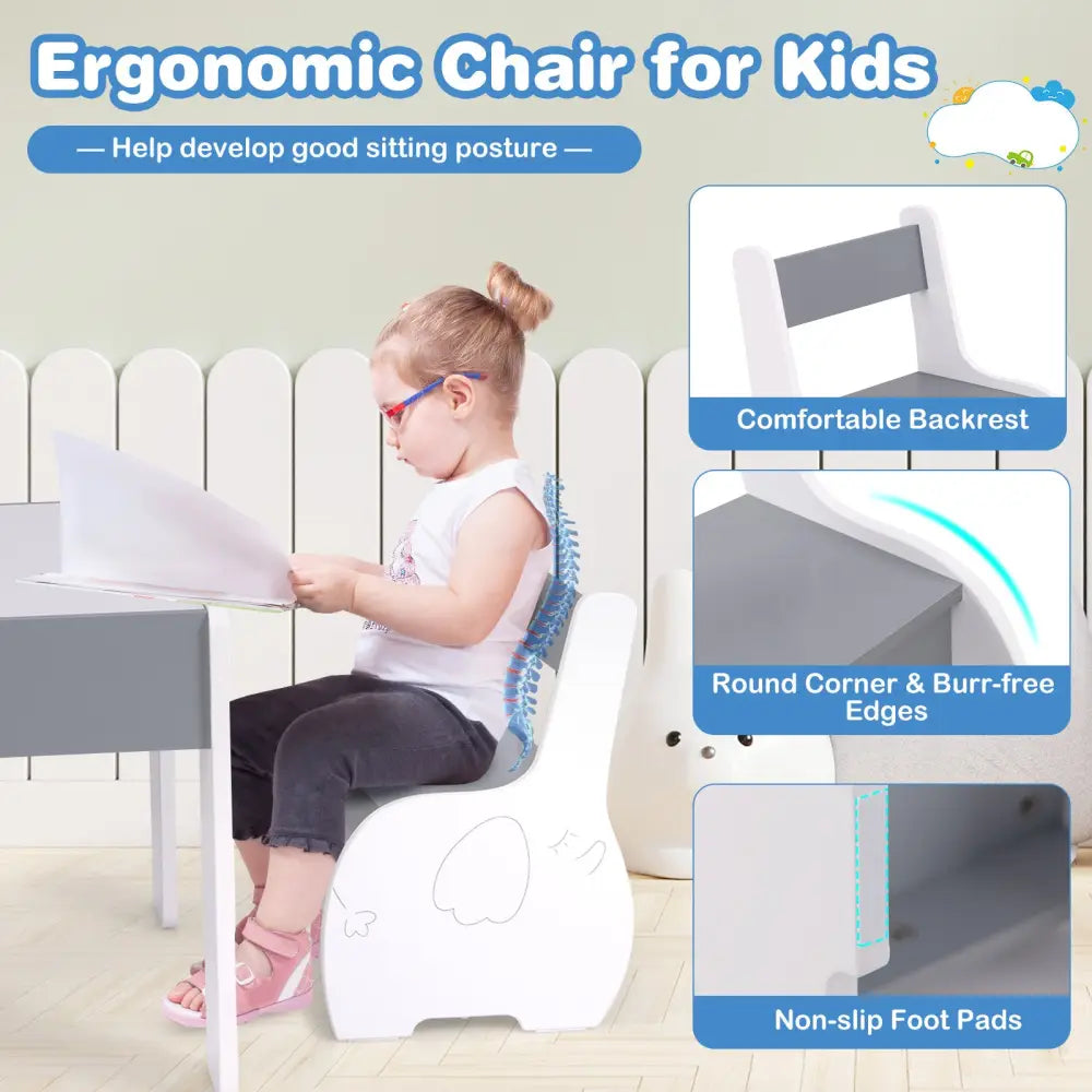 4-in-1 Wooden Activity Kids Table and Chairs with Storage and Detachable Blackboard-Gray - Gray - Kids Table & Chair