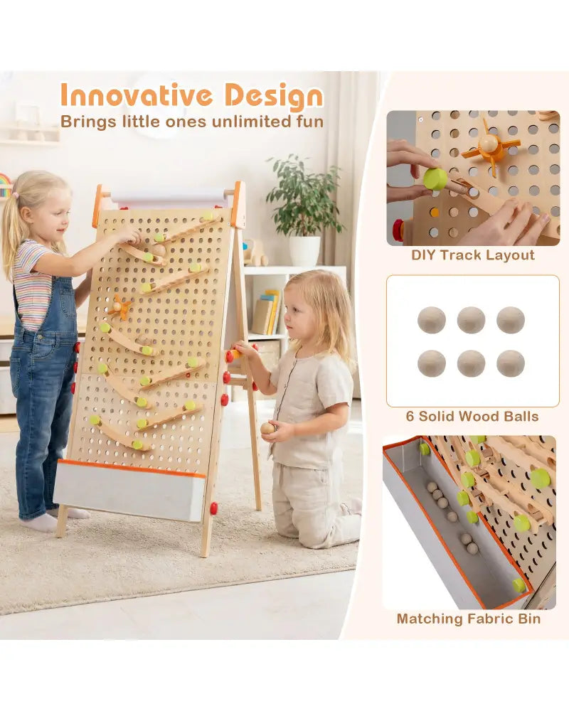 4-in-1 Wooden Kids Art Easel Double-Sided Foldable with Paper Roll and Storage Tray - Natural - Art Easels