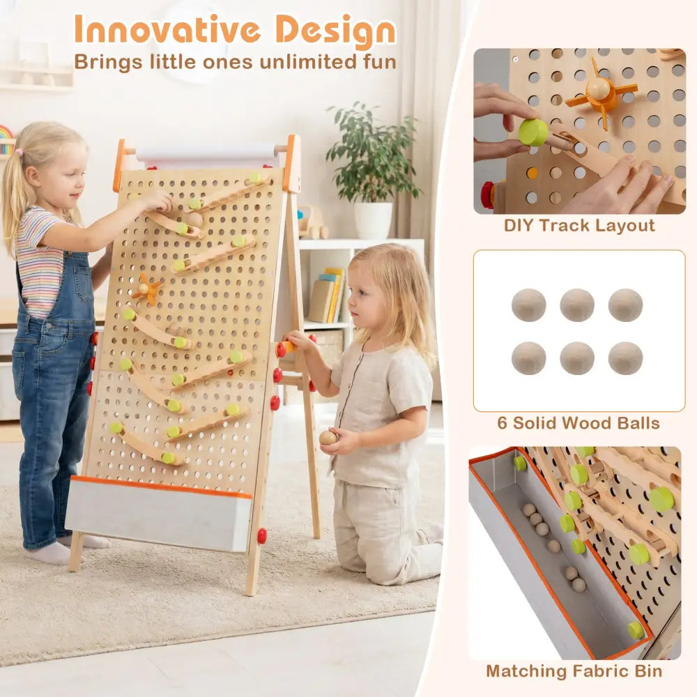 4-in-1 Wooden Kids Art Easel Double-Sided Foldable with Paper Roll and Storage Tray - Natural - Art Easels
