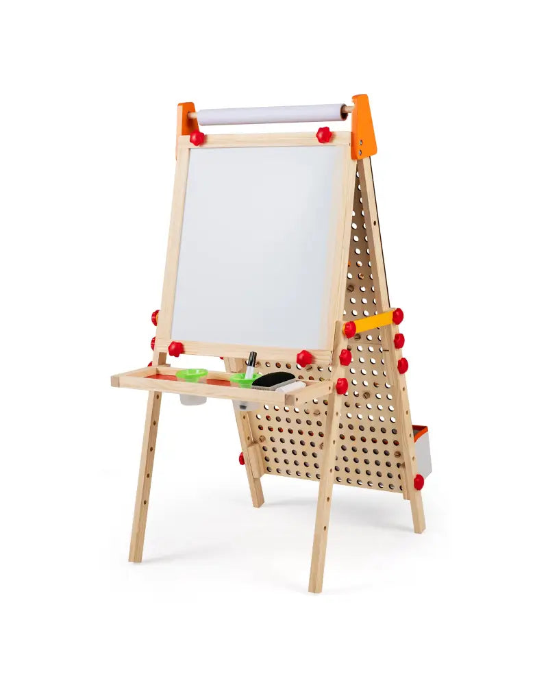 4-in-1 Wooden Kids Art Easel Double-Sided Foldable with Paper Roll and Storage Tray - Natural - Art Easels