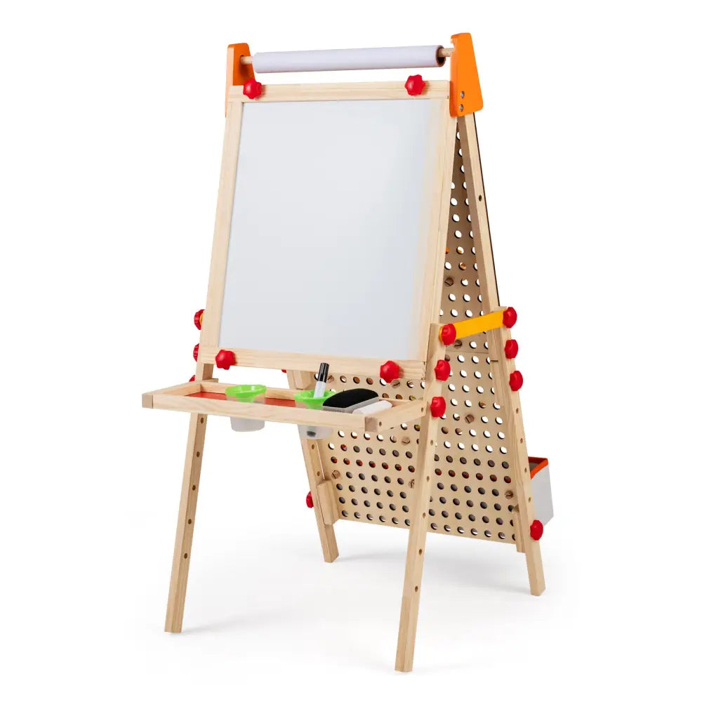 4-in-1 Wooden Kids Art Easel Double-Sided Foldable with Paper Roll and Storage Tray - Natural - Art Easels