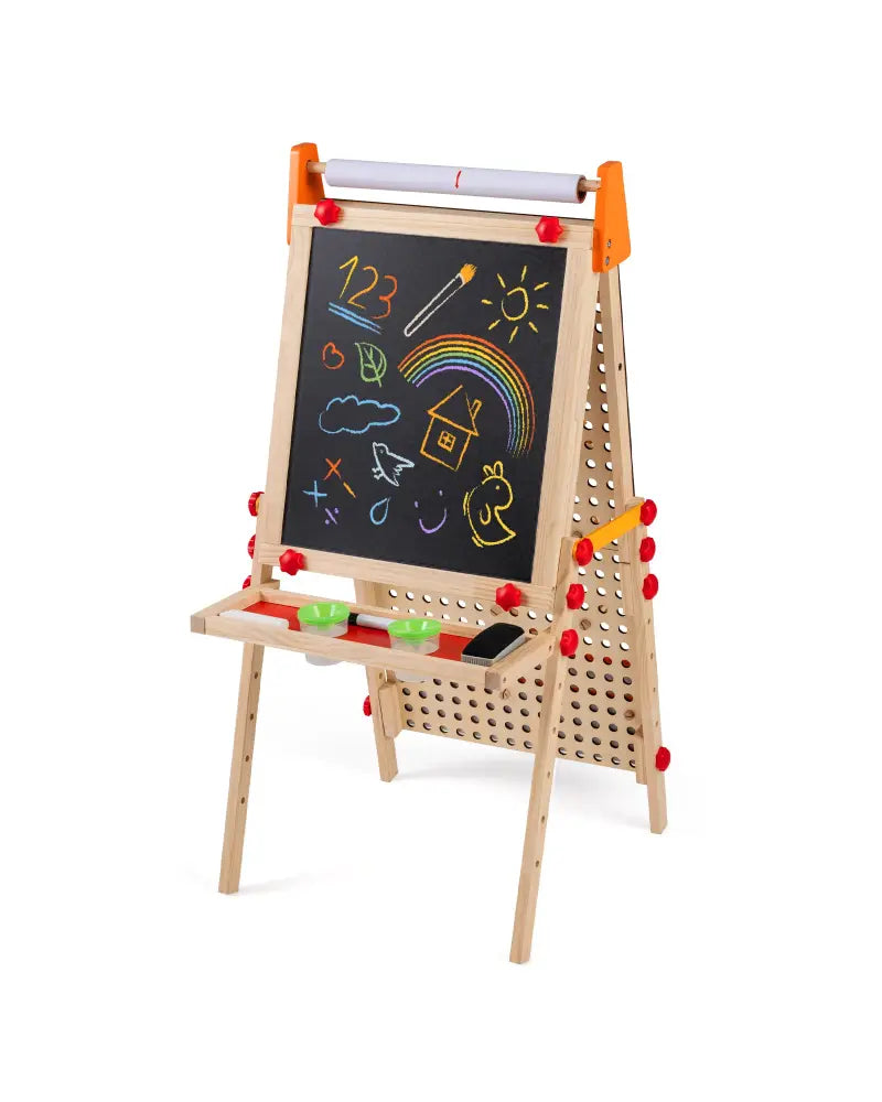 4-in-1 Wooden Kids Art Easel Double-Sided Foldable with Paper Roll and Storage Tray - Natural - Art Easels