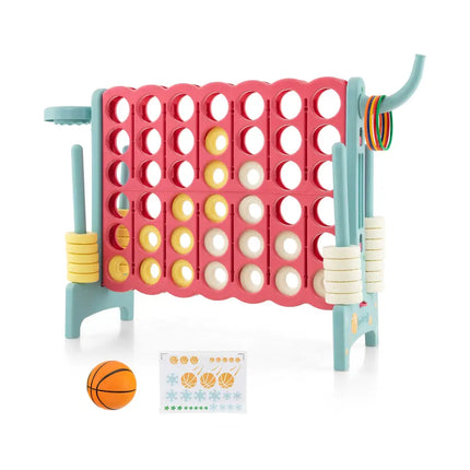 4-in-a-Row Connect Game with Basketball Hoop and Toss Ring-Blue - Multicolor - Lawn Games