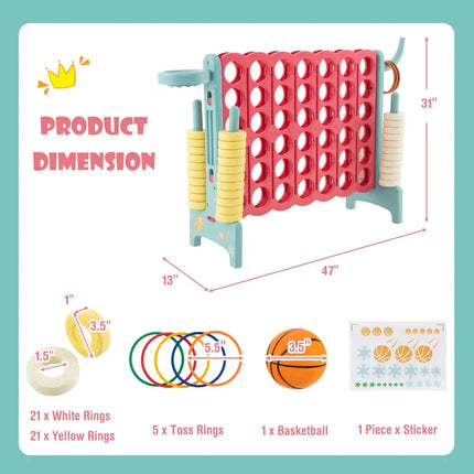 4-in-a-Row Connect Game with Basketball Hoop and Toss Ring-Blue - Multicolor - Lawn Games
