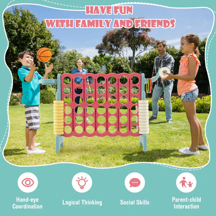 4-in-a-Row Connect Game with Basketball Hoop and Toss Ring-Blue - Multicolor - Lawn Games