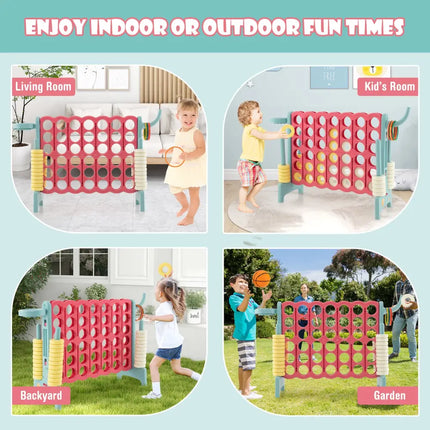 4-in-a-Row Connect Game with Basketball Hoop and Toss Ring-Blue - Multicolor - Lawn Games