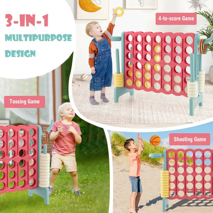 4-in-a-Row Connect Game with Basketball Hoop and Toss Ring-Blue - Multicolor - Lawn Games