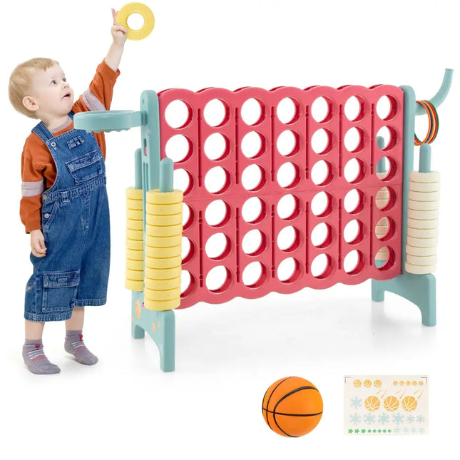 4-in-a-Row Connect Game with Basketball Hoop and Toss Ring-Blue - Multicolor - Lawn Games