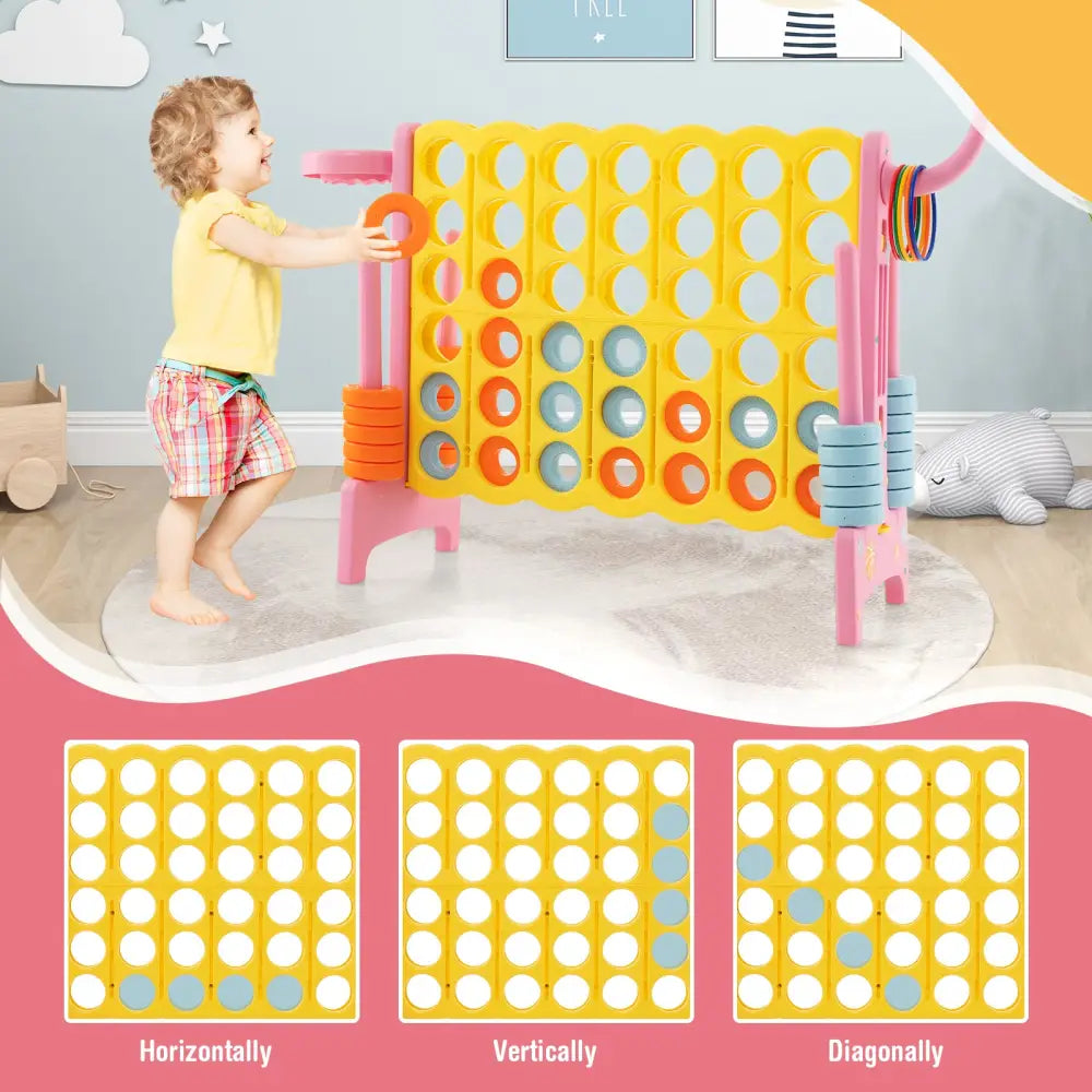 4-in-a-Row Connect Game with Basketball Hoop and Toss Ring-Pink - Pink - Lawn Games