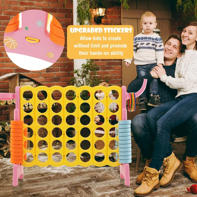 4-in-a-Row Connect Game with Basketball Hoop and Toss Ring-Pink - Pink - Lawn Games