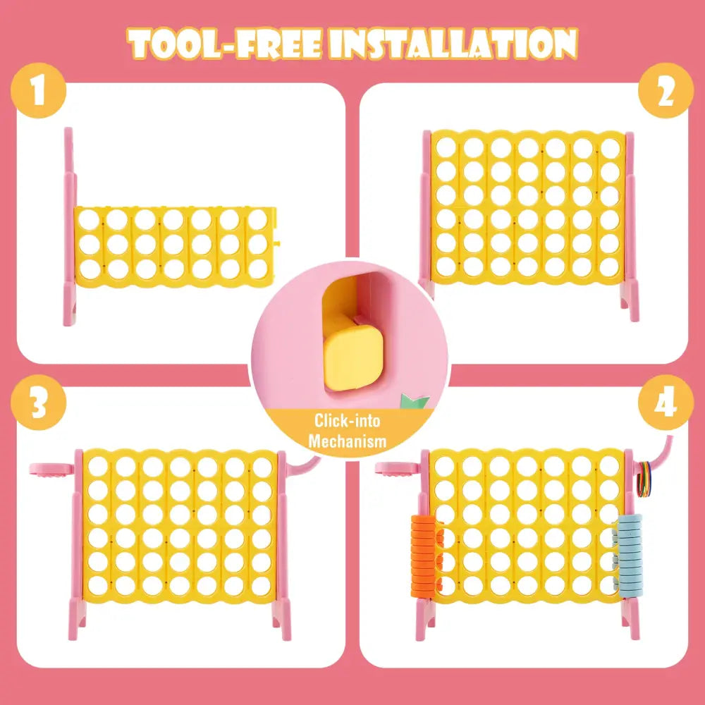 4-in-a-Row Connect Game with Basketball Hoop and Toss Ring-Pink - Pink - Lawn Games