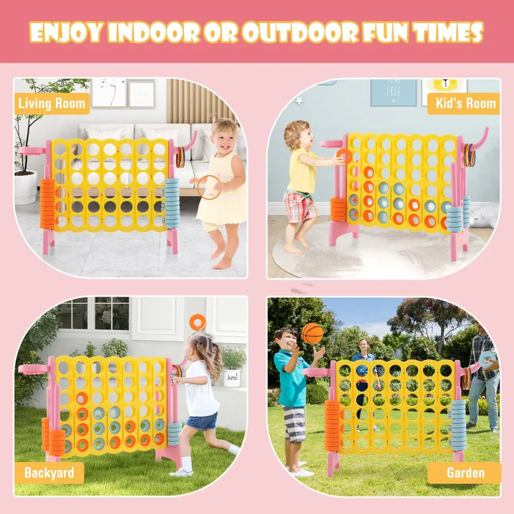 4-in-a-Row Connect Game with Basketball Hoop and Toss Ring-Pink - Pink - Lawn Games