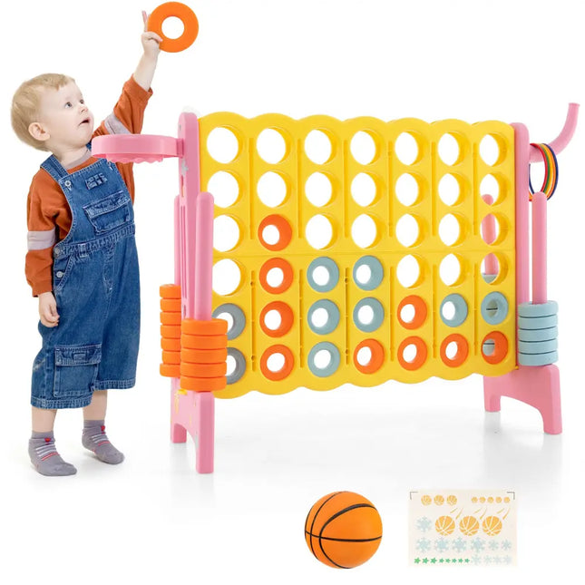 4-in-a-Row Connect Game with Basketball Hoop and Toss Ring-Pink - Pink - Lawn Games
