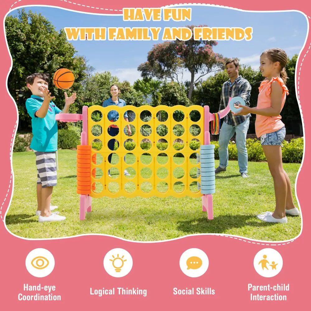 4-in-a-Row Connect Game with Basketball Hoop and Toss Ring-Pink - Pink - Lawn Games
