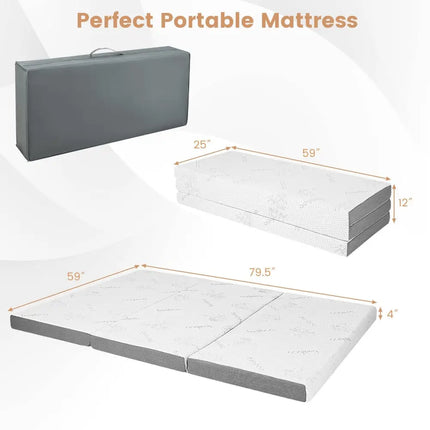 4 Inch Tri-fold Cooling Gel Memory Foam Mattress-Queen Size Costway