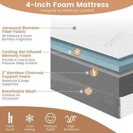4 Inch Tri-fold Cooling Gel Memory Foam Mattress-Twin XL Costway