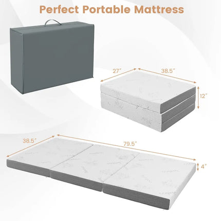 4 Inch Tri-fold Cooling Gel Memory Foam Mattress-Twin XL Costway