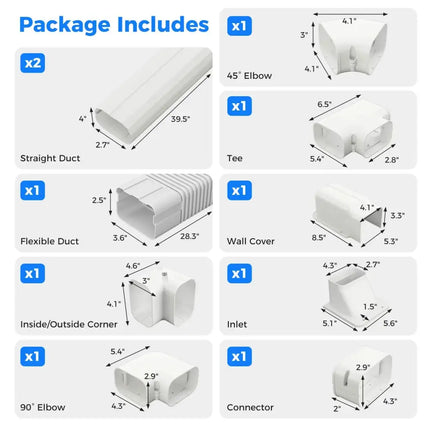Costway mini split AC parts and accessories set including pipe cover pvc ducts elbows corners and connectors