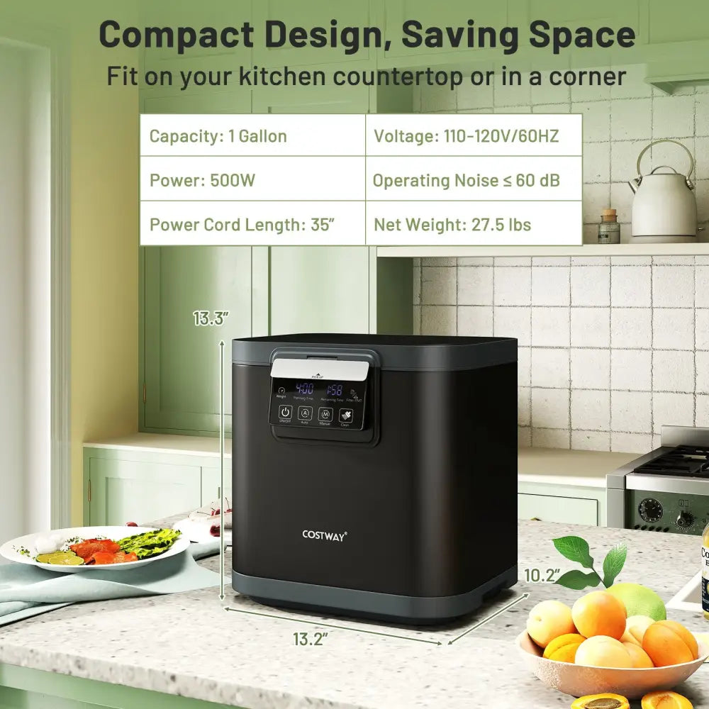 4 L Electric Composter with Lid and LED Display for Kitchen-Black - Black - Food Mixers & Blenders